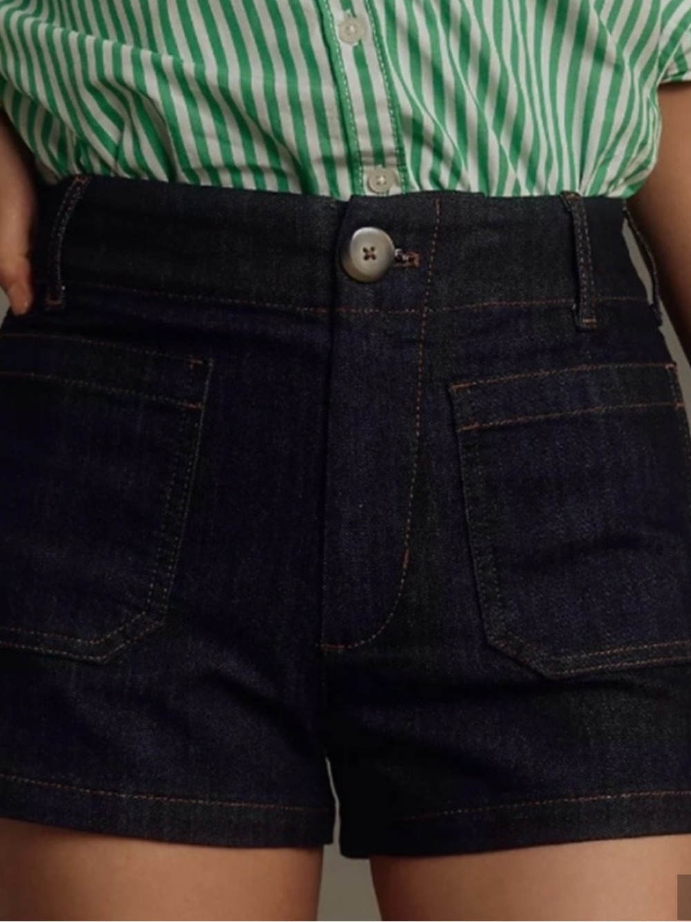 Anthropologie Colette Dark Indigo High-Rise Denim Patch-Pocket Shorts 26